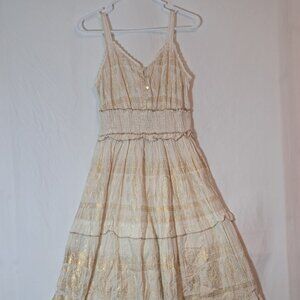 Anthropologie Cream and Gold Maxi Dress